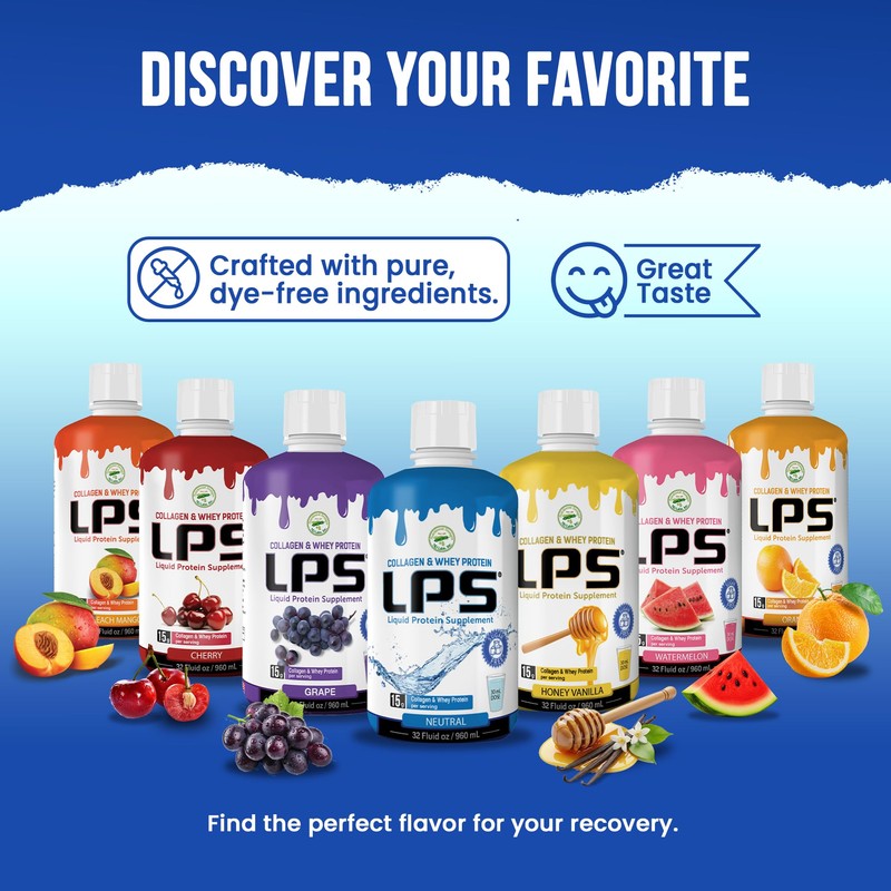 LPS Liquid Collagen & Whey Protein Supplement - Sugar-Free, Dye-Free,
