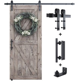 SMARTSTANDARD 6.6FT Sliding Barn Door Hardware Kit (Include 6.6ft Track Kit & Pull Handle Set & Floor Guide), Smoothly and Quietly, Easy to Install, Fit 36"-40" Wide Door Panel (J Shape)