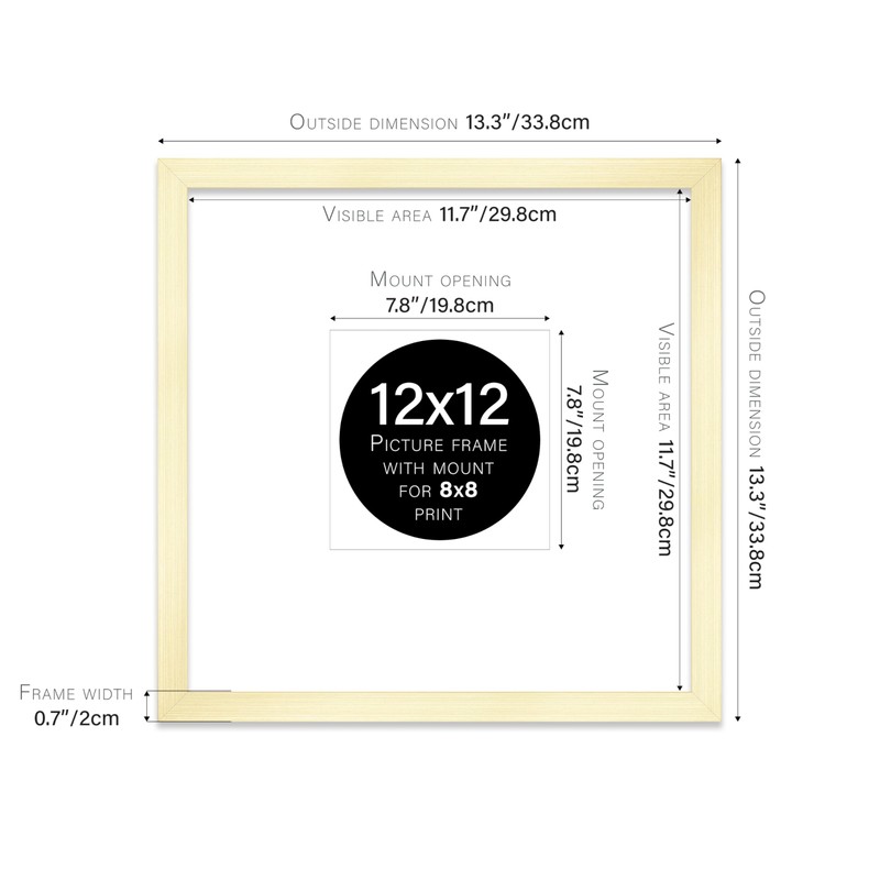 12x12" Square Picture Frame, Display Pictures 8x8" With Mat or