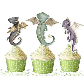 10 pcs Dragons Theme Cupcake Toppers for kids | Dragon Party Supplies for Birthday, Baby Shower | Dragons Party Supplies