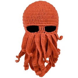 Funny Octopus Hat Full Beard Face Cover Ski Mask Soft Acrylic Winter Helmet Skullcap Balaclava Orange