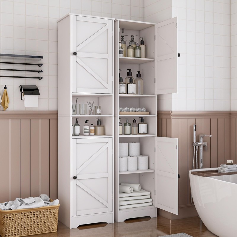 Viaozutis Tall Bathroom Cabinet, Storage Cabinet with 2 Doors &