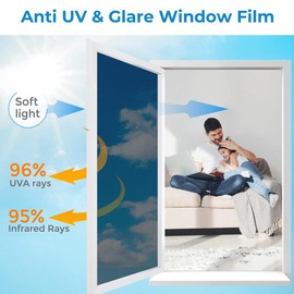 One Way Window Privacy Film See Out Not in Heat Blocker Window Tinting Film for Home Reflective Sun Blocking Window Tint Non-Adhesive Static Cling Glass Door Window Covering (17.5 x 78.7 Inch)