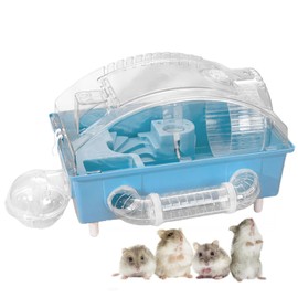 Tfwadmx Dwarf Hamster Cage,Acrylic Rat Cage,Hamster Home Small Animal Cages with Tube Exercise Wheel Mouse Habitat for Gerbils Mice 17.7”x11”x11.8”, Blue