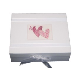 White Cotton Cards"50" Birthday Memories, Love Hearts Design Large Keepsake Box (SSHA50X)