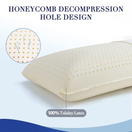 100% Talalay Latex Pillow Bed Pillow for Sleeping, Extra Soft Natural Latex Sleeping Pillow for Back, Stomach or Side Sleepers, Removable Breathable Cotton Cover - High Elasticity