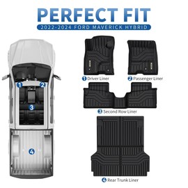 OEDRO Upgraded Floor Mats & Truck Bed Liner Fit for 2022-2025 Ford Maverick Hybrid, TPE All Weather Fit Maverick Car Mats Includes 1st & 2nd Row and Bed Mat, Black