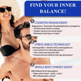 UXOEJIK Magnesium L-Threonate 2000mg with Vitamin D, K2, Fish Oil & Ashwagandha - Brain Health, Memory, Sleep Support - Vegan Non-GMO, 120 Capsules