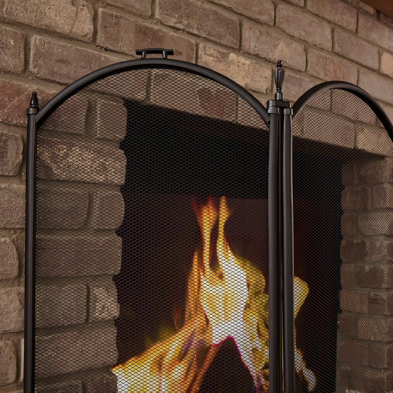 UniFlame Black 4-Fold 25-Inch Fireplace Screen