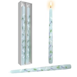 10 Inch Taper Candles Dandelion Print Handmade Candle Sticks Unscented 2 Pack Long Burning Twisted Candlesticks for Wedding Anniversary Decoration(Blue)