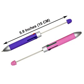 Maydahui 12PCS Multicolour Beadable Ballpoint Pens Retractable 4 in 1 Colored Bead Pen Plastic DIY Pens Cool Shaft Beaded Pen for DIY Making School Party Office(Beads Not Included)