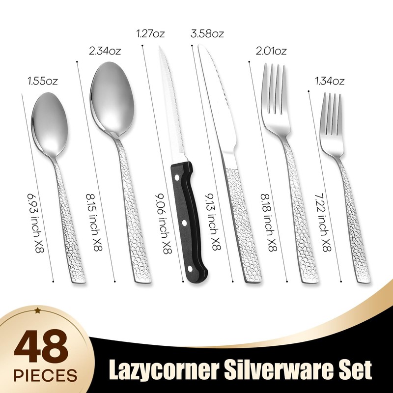 49Pcs Silverware Set with Organizer, Silver Stainless Steel Flatware Set
