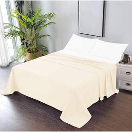 Kamas 1PC Oversize Flat/Top Sheet 100% Egyptian Cotton Fabric 1000 TC Sateen Weave for Soft and Silky Feel, Fit Perfectly Large and Heavy Bed (Ivory, California King)