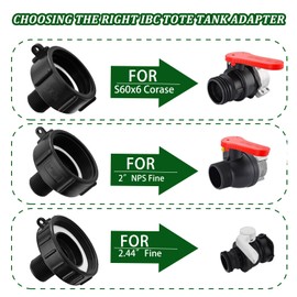 windblowgrass 275 330 IBC Tote Adapter, IBC Tote to Garden Hose Adapter, 3 Size IBC Tote Fittings 2.44" Fine、2 "Fine, and 2" Coarse Thread Inlet × 3/4" Male GHT Thread Outlet