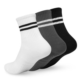 Ivyhouse 3 Pairs Pilates Socks with Grips for Women, Non Slip Yoga Socks, Pure Barre Grip Socks for Yoga, Ballet, Dance, Barefoot Workout, Gym, Hospital, Home (white,black,grey)