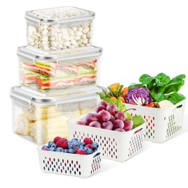 TBMax Fruit Storage Containers for Fridge, 6 Pcs Produce Saver Containers with Colander for Rinsing, Berry Containers Lettuce Keeper Refrigerator Organizers Airtight Food Storage Container with Lid