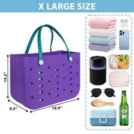 PoVwlty X-Large Rubber Beach Bag for Men & Women, Large Capacity Travel Bag Tote Bag for the Beach Boat Pool (New-Purple & Green)