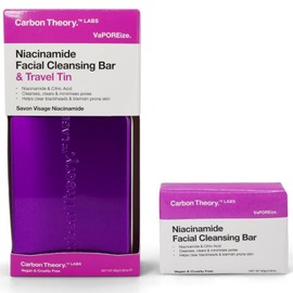 Carbon Theory Niacinamide Face Wash Bar & Travel Soap Case Tin - Pore Cleanser & Blackhead Remover - Facial Cleansing Bar with Citric Acid - Vegan Travel Face Wash for Acne Prone Skin - VaPOREize, 80g