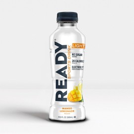 Ready® Sports Drink Light, Low Calories, No Added Sugars, Real Food Carb Source for Energy, Four Electrolytes for Hydration, Super Fruits, B Vitamins, 16.9 Fluid Ounces, 12 Pack (16.9 oz, Mango Lemonade)
