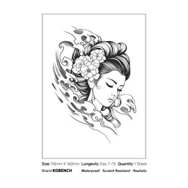 kobench Cool Temporary Tattoos,Portrait Of A Woman Resting With Eyes Closed - K150 Design,Waterproof,Easy-to-Apply,Long Lasting 1-2 Weeks, Plant-Based,Women Tattoos