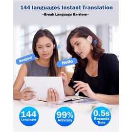 Wooask M9 Translation Earbuds, Translator Earbuds Two-Way for 144 Languages and 11 Offline Translation Packs, 3-in-1 Real-Time Translator for Travel Business Learning (Beige, Offline Version)