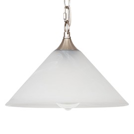 KLOSM Plug in Pendant Light Alabaster Glass Dome Shade Hanging Lamp with Dimmable On/Off Switch,16.4Ft Cord & 14.7Ft Chain Brushed Nickel Swag Light Fixture for Kitchen Sink Bar Nook Farmhouse