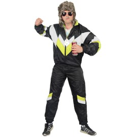 Foxxeo 80s Costume for Adults Premium 80s Tracksuit Assi – Men's Size S–XXXXL – Carnival Suit, Colour Black White Yellow, Size: L: