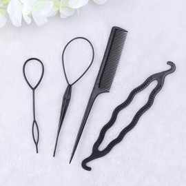 Kit de herramientas para peinado de moño, set de ganchos de plástico negro y peine, accesorios para cabello, coiler para peinados recogidos, herramientas mágicas para peinado para mujeres y niñas. Incluye 4 pzas