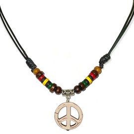 LAVIP Leather Peace Sign Pendant -Peace Symbol Necklace Rasta plaid Hippie Braid Hemp Hawaiian