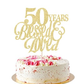 AROKIPPRY - Decoración brillante para tartas de 50 años, 50 cumpleaños, 50 aniversario de boda, suministros de decoración de boda/aniversario