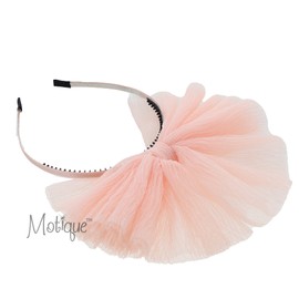 Motique Accessories Pleated Tulle Standing Bow Headband for Women and Girls - Light Pink