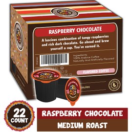 Crazy Cups Flavored Coffee for Keurig K-Cup Machines, Chocolate Raspberry Truffle, Hot or Iced Drinks, 22 Single Serve, Recyclable Pods