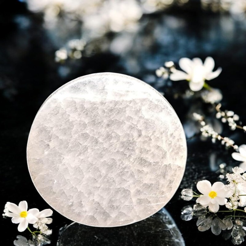 Selenite Round Disc Crystal Charging Plate for Healing Meditation Spiritual
