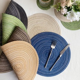 VEIZIBEE Braided Placemats, Set of 6 38 cm, Washable, Non-Slip, Round Placemats for Kitchen, Dining Table, European Style, Round Interiors, Handwoven Fabric Table Mats by (Green, 38 cm)