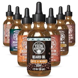 Viking Revolution-Aceite para barba de café y whisky para hombres - Aceite natural para barba para hombres con aceite de argán y aceite de jojoba - Suavizante, fortalece e hidrata la barba - Acondicio