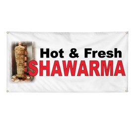Vinyl Banner Multiple Sizes Hot & Fresh Shawarma Black Red Food Bar Restaurant Truck Restaurant & Food Outdoor Weatherproof Industrial Yard Signs 10 Grommets 60x144Inches