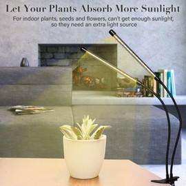 iPower LED Grow Lights for Indoor Plants, Full Spectrum Plant Growing Lamp with White Yellow LEDs, 5-Level Dimmable, Auto On Off with 4/8/12H Timer, 2 Tubes