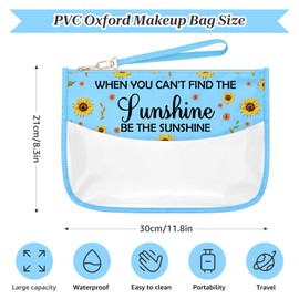 Sazuwu Inspirational Birthday Gifts for Women Blue Makeup Bag with Zipper Motivational Friendship Gifts Cosmetic Travel Bag Organizer Inspirational Quotes Sunshine Present for Mom Wife Daughter