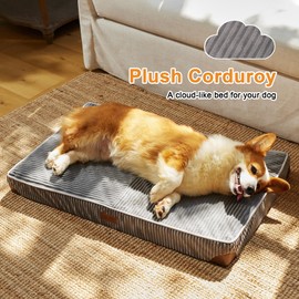 FUKUMARU Dog Bed, Large Orthopedic Dog Beds with Removable Washable Cover, Waterproof Dogs Bed for Crate, Egg Crate Foam Support Pet Mat, Plush Corduroy Cozy Pet Bed Mat with Anti-Slip Bottom, Grey