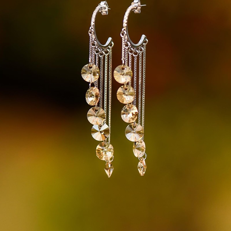 Handcraft Jewelry 925 Sterling Silver Unique long tassels Hoop Earrings
