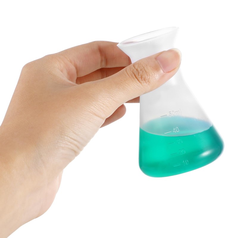 iplusmile 5 Pcs Plastic Flask with Graduations, 50ml Transparent Erlenmeyer