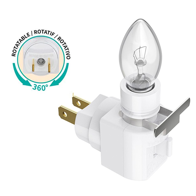 360-Degree Rotating Night Light Socket with Switch, 7W C7 Bulb
