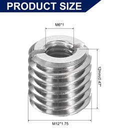 sourcing map 8Pcs Threaded Insert, Stainless Steel M12 x 1.75 Male to M6 x 1 Female Repair Nut 12mm Long Thread Adapters Sleeve Reducing Nut Thread Repair Screw for Hardwoods Softwoods