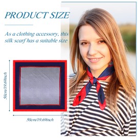 2 Nautical Square Imitation Silk Scarves Red White Blue Scarves Women's Sailor Neckerchiefs, Classic style