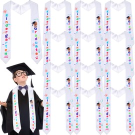 Therwen 24 Pcs Kids Graduation Stole Kindergarten Printed Mexican Graduation Sash Bulk 2024 Preschool Graduate Gown Decor(White)