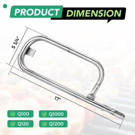 Wanchao 60040 17" 304 Stainless Steel Grill Burner Tube for Weber Q100 Q120 Q1000 Q1200 Baby Q,Fits Models 386001 386002 516001 516002 50060001 51060001,Replaces 69957 41657