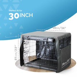 Furdreams Premium Cover for 30 Inch Dog Crate - Polyester with PVC Coating, Two Rolling Doors & Breathable Mesh Windows - Easy Installation & Machine Washable - Cage Cover for Puppy Training (Medium)
