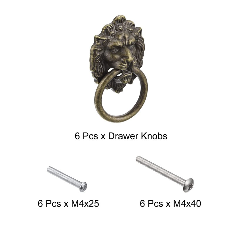sourcing map Pack of 6 Lion Drawer Pulls 1.57 x