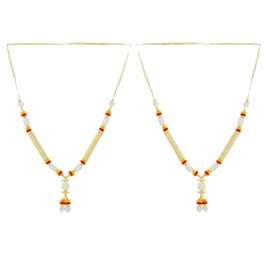 Set of 2 Mala Artificial Beaded Pearl Moti Mala Ribbon Garland Mala for Idol-Mala for God Statues Accessories Pooja Sringar Articles Ornament for Indian Traditional Festival Decor (Size:-8")(White)