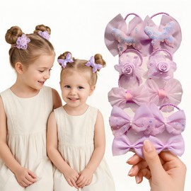 [WENJESO] Colorful Flower Ribbon Hair Ties for Kids High Elasticity Durable for Girls Tying Hair Baby Hair Accessories -Pl